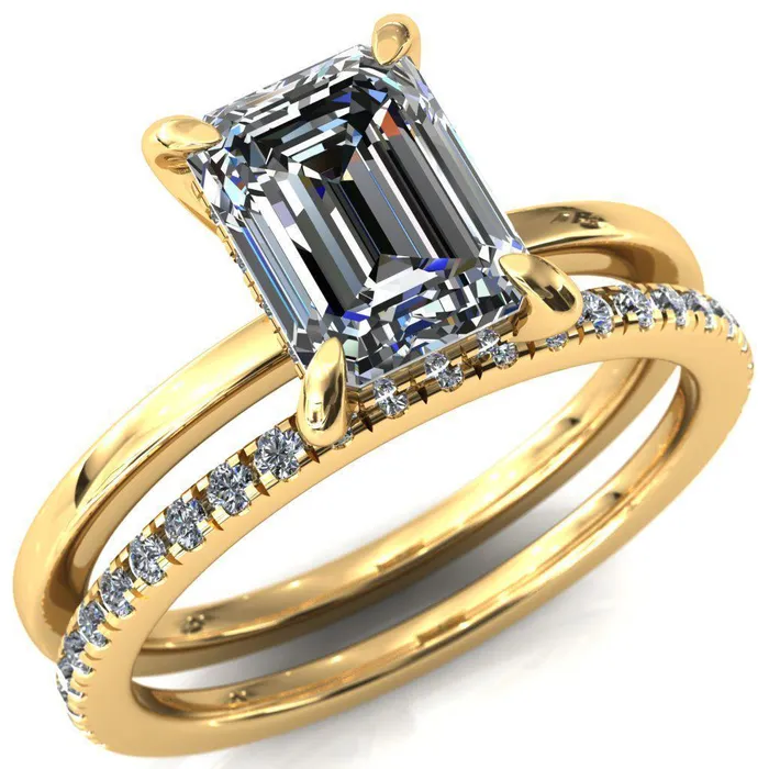 Rings Fire Brilliance Carmeli Emerald Moissanite 4 Claw Prong Micro Pave Diamond Rail Engagement Ring