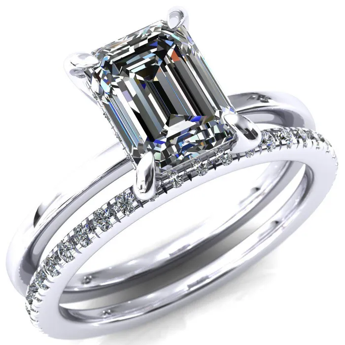 Rings Fire Brilliance Carmeli Emerald Moissanite 4 Claw Prong Micro Pave Diamond Rail Engagement Ring