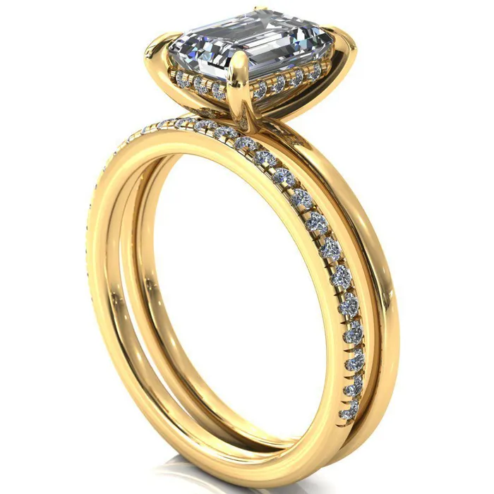 Rings Fire Brilliance Carmeli Emerald Moissanite 4 Claw Prong Micro Pave Diamond Rail Engagement Ring