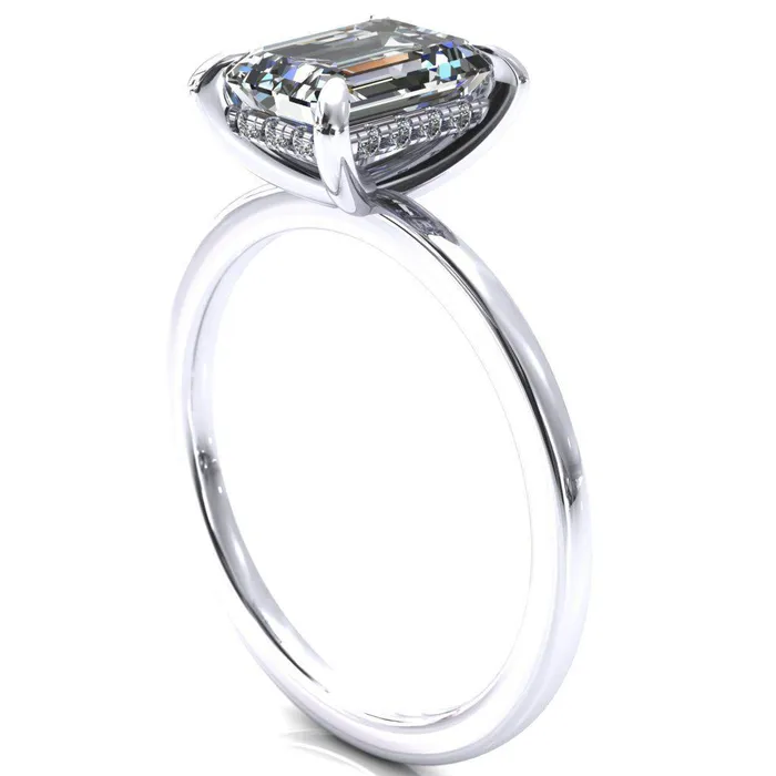 Rings Fire Brilliance Carmeli Emerald Moissanite 4 Claw Prong Micro Pave Diamond Rail Engagement Ring