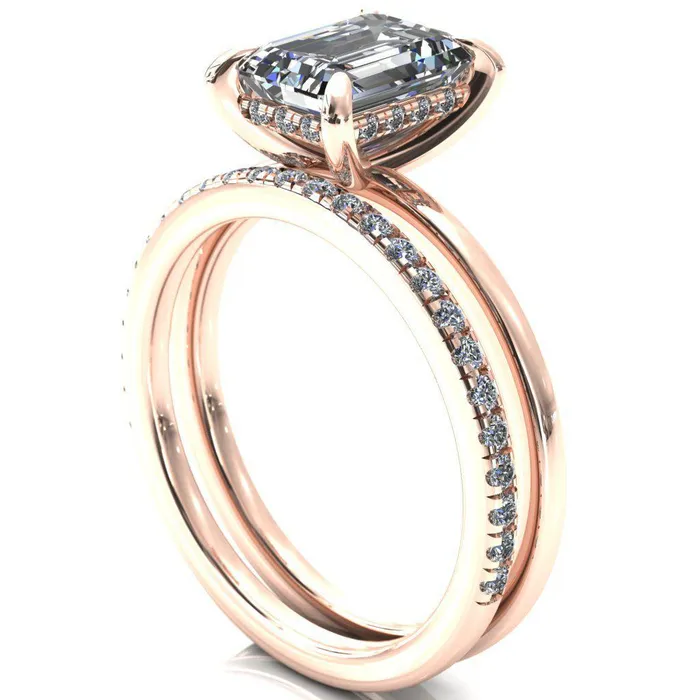 Rings Fire Brilliance Carmeli Emerald Moissanite 4 Claw Prong Micro Pave Diamond Rail Engagement Ring