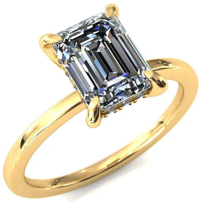 Rings Fire Brilliance Carmeli Emerald Moissanite 4 Claw Prong Micro Pave Diamond Rail Engagement Ring