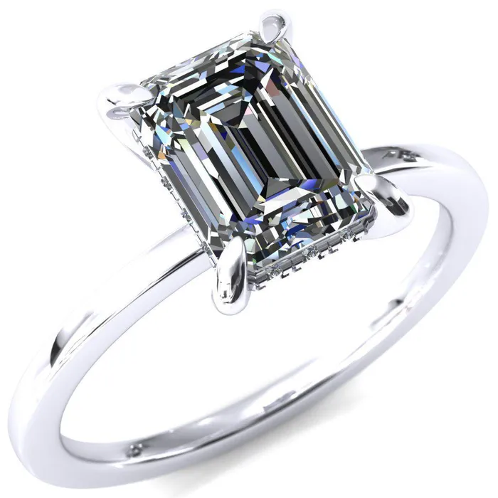 Rings Fire Brilliance Carmeli Emerald Moissanite 4 Claw Prong Micro Pave Diamond Rail Engagement Ring