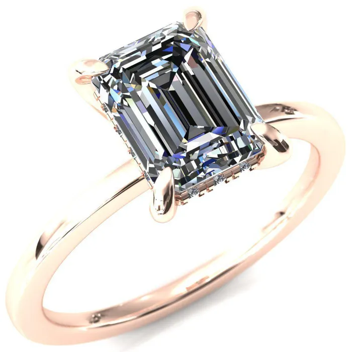 Rings Fire Brilliance Carmeli Emerald Moissanite 4 Claw Prong Micro Pave Diamond Rail Engagement Ring