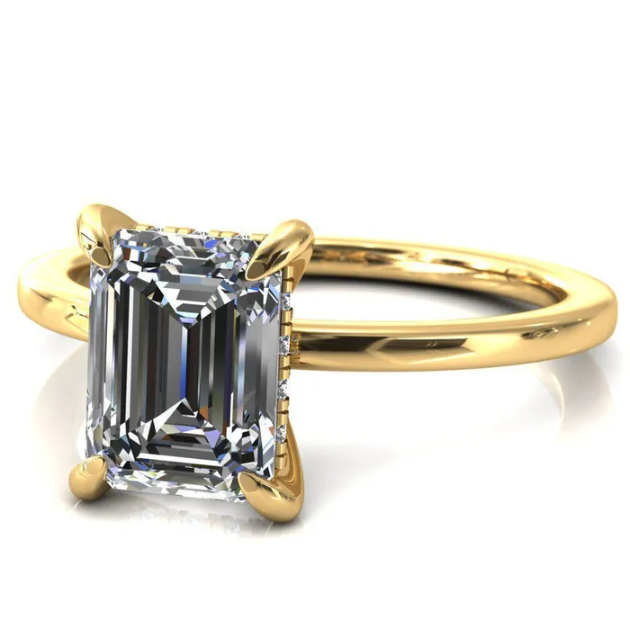Rings Fire Brilliance Carmeli Emerald Moissanite 4 Claw Prong Micro Pave Diamond Rail Engagement Ring