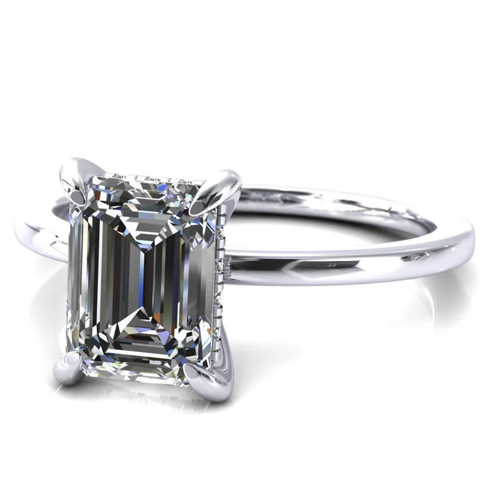 Rings Fire Brilliance Carmeli Emerald Moissanite 4 Claw Prong Micro Pave Diamond Rail Engagement Ring