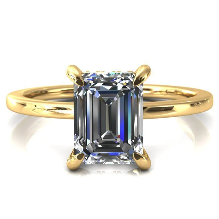 Rings Fire Brilliance Carmeli Emerald Moissanite 4 Claw Prong Micro Pave Diamond Rail Engagement Ring