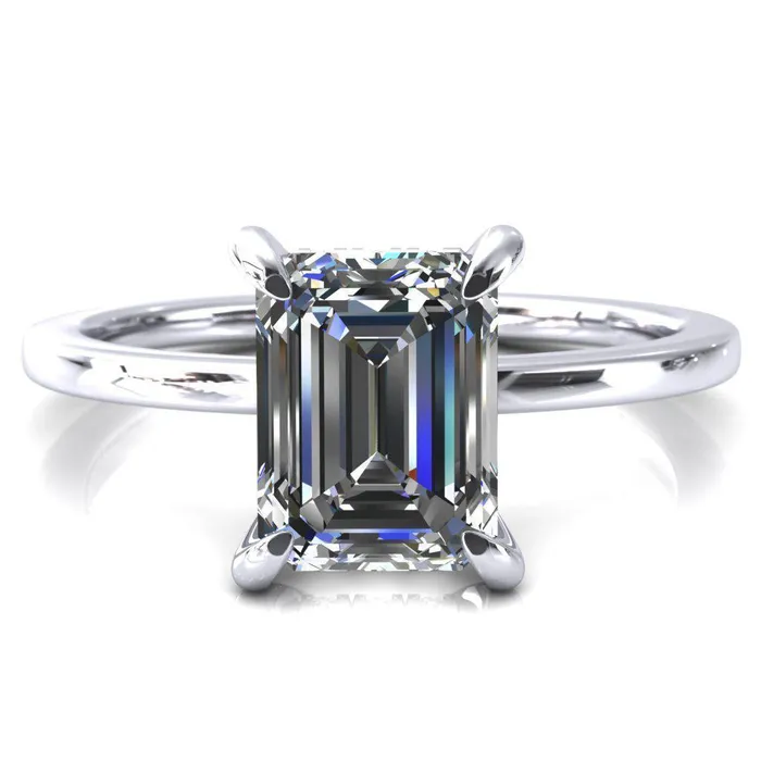Rings Fire Brilliance Carmeli Emerald Moissanite 4 Claw Prong Micro Pave Diamond Rail Engagement Ring