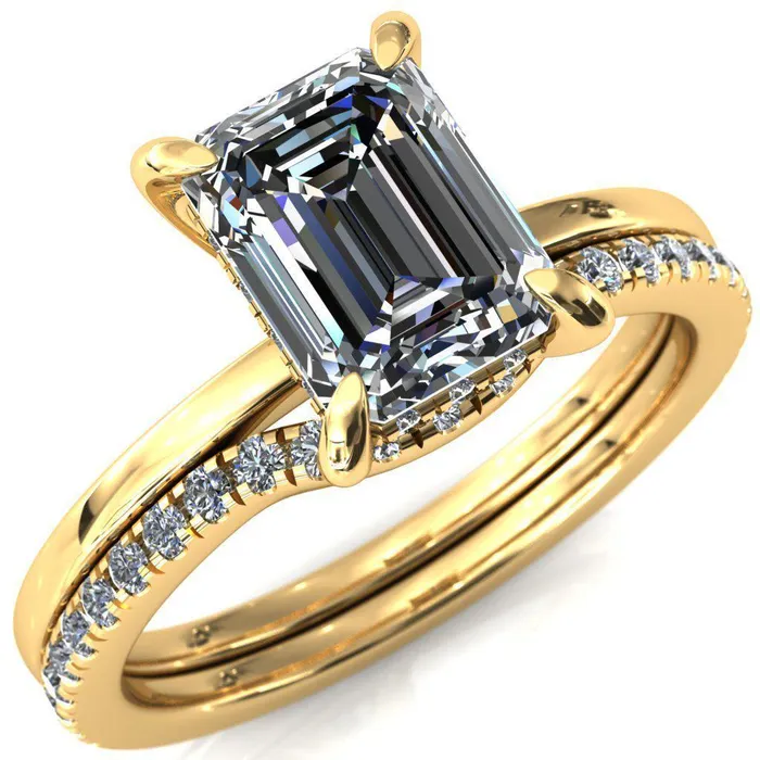 Rings Fire Brilliance Carmeli Emerald Moissanite 4 Claw Prong Micro Pave Diamond Rail Engagement Ring