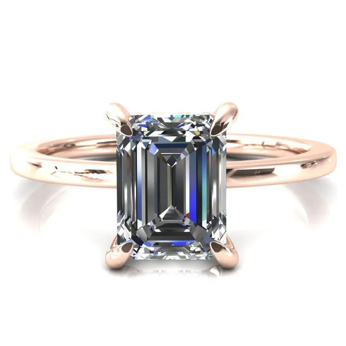 Rings Fire Brilliance Carmeli Emerald Moissanite 4 Claw Prong Micro Pave Diamond Rail Engagement Ring