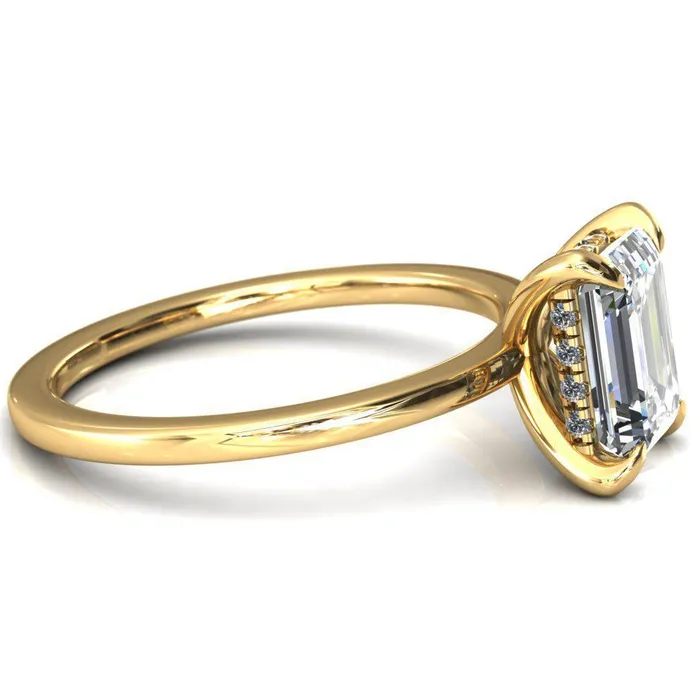 Rings Fire Brilliance Carmeli Emerald Moissanite 4 Claw Prong Micro Pave Diamond Rail Engagement Ring