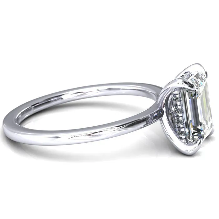 Rings Fire Brilliance Carmeli Emerald Moissanite 4 Claw Prong Micro Pave Diamond Rail Engagement Ring