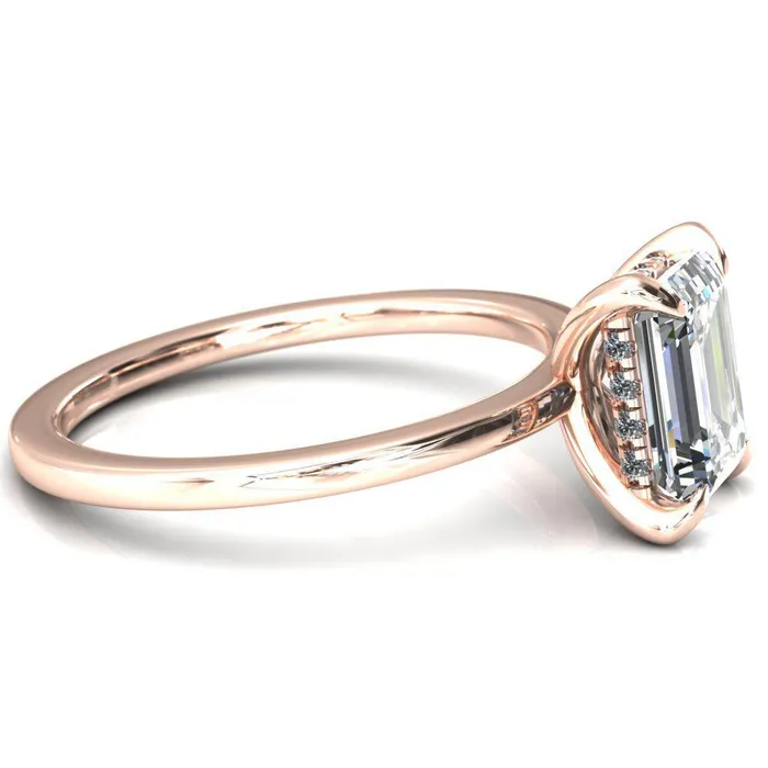 Rings Fire Brilliance Carmeli Emerald Moissanite 4 Claw Prong Micro Pave Diamond Rail Engagement Ring