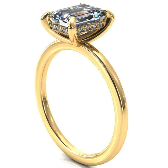 Rings Fire Brilliance Carmeli Emerald Moissanite 4 Claw Prong Micro Pave Diamond Rail Engagement Ring