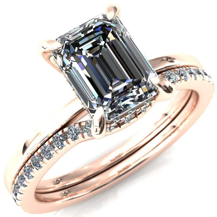 Rings Fire Brilliance Carmeli Emerald Moissanite 4 Claw Prong Micro Pave Diamond Rail Engagement Ring
