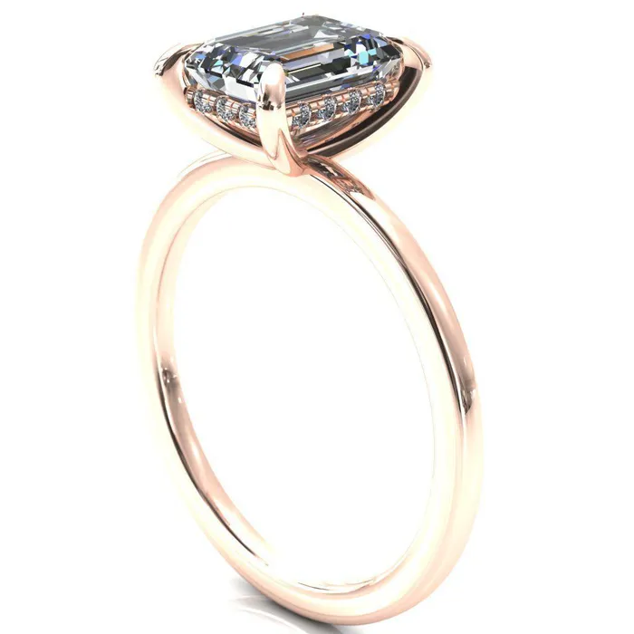 Rings Fire Brilliance Carmeli Emerald Moissanite 4 Claw Prong Micro Pave Diamond Rail Engagement Ring