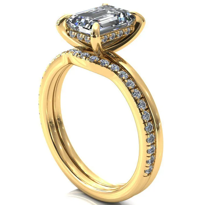 Rings Fire Brilliance Carmeli Emerald Moissanite 4 Claw Prong Micro Pave Diamond Rail Engagement Ring