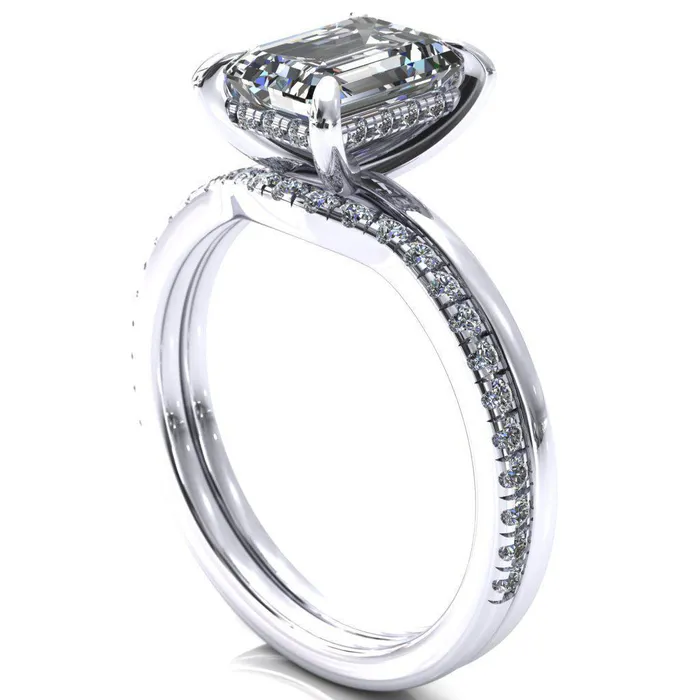 Rings Fire Brilliance Carmeli Emerald Moissanite 4 Claw Prong Micro Pave Diamond Rail Engagement Ring