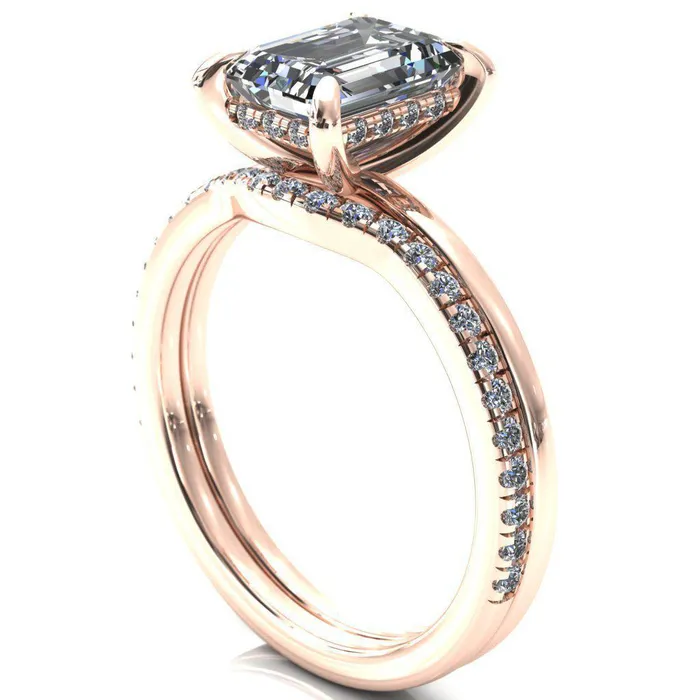 Rings Fire Brilliance Carmeli Emerald Moissanite 4 Claw Prong Micro Pave Diamond Rail Engagement Ring