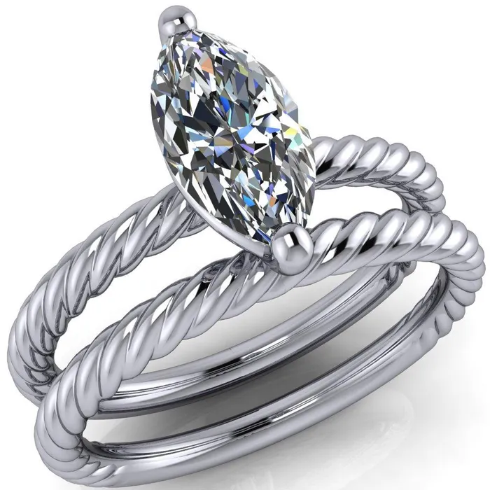 Rings Fire Brilliance Chaya Marquise Center Stone High Set 4 Prong Elegant Rope Ring Rings Fire Brilliance Chaya Marquise Center Stone High Set 4 Prong Elegant Rope Ring