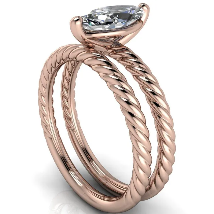 Rings Fire Brilliance Chaya Marquise Center Stone High Set 4 Prong Elegant Rope Ring