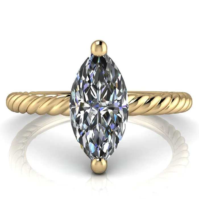 Rings Fire Brilliance Chaya Marquise Center Stone High Set 4 Prong Elegant Rope Ring