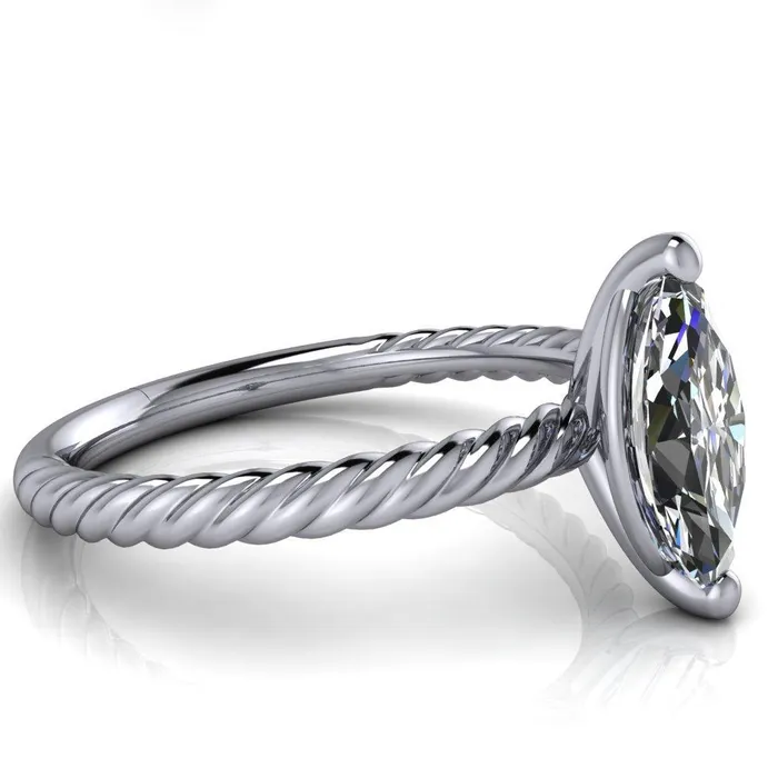 Rings Fire Brilliance Chaya Marquise Center Stone High Set 4 Prong Elegant Rope Ring