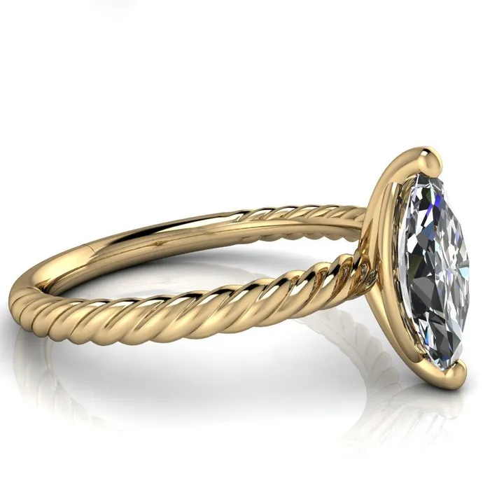 Rings Fire Brilliance Chaya Marquise Center Stone High Set 4 Prong Elegant Rope Ring