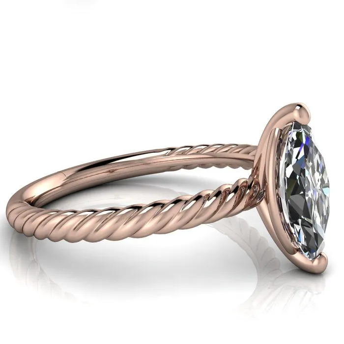 Rings Fire Brilliance Chaya Marquise Center Stone High Set 4 Prong Elegant Rope Ring