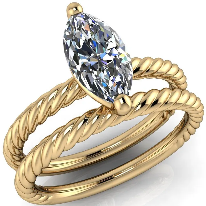 Rings Fire Brilliance Chaya Marquise Center Stone High Set 4 Prong Elegant Rope Ring