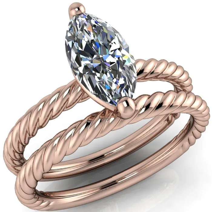Rings Fire Brilliance Chaya Marquise Center Stone High Set 4 Prong Elegant Rope Ring