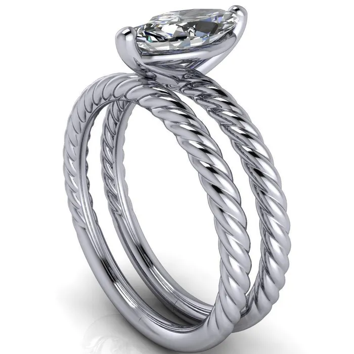 Rings Fire Brilliance Chaya Marquise Center Stone High Set 4 Prong Elegant Rope Ring