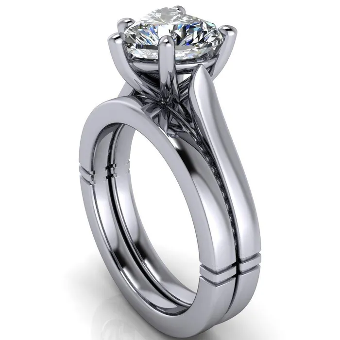 Rings Fire Brilliance Colette Heart Moissanite 5 Prong Half Eternity Cathedral Ring