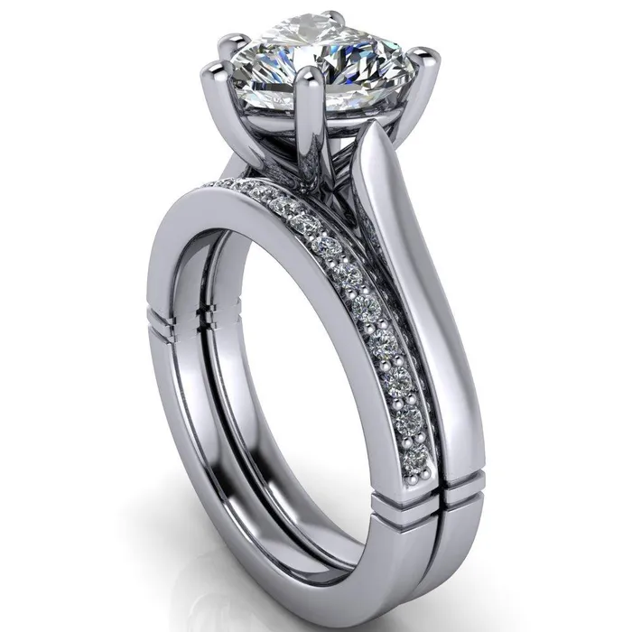 Rings Fire Brilliance Colette Heart Moissanite 5 Prong Half Eternity Cathedral Ring