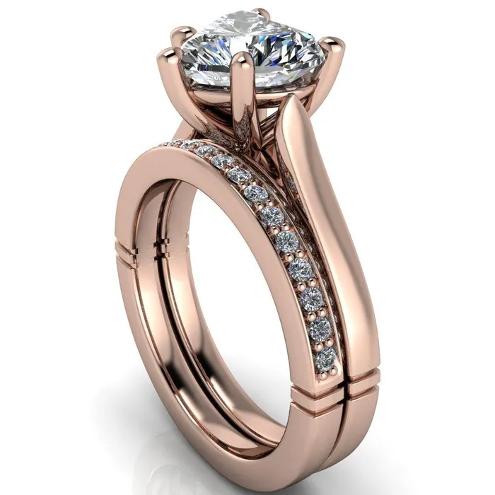 Rings Fire Brilliance Colette Heart Moissanite 5 Prong Half Eternity Cathedral Ring