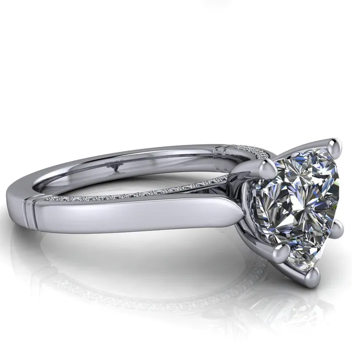 Rings Fire Brilliance Colette Heart Moissanite 5 Prong Half Eternity Cathedral Ring