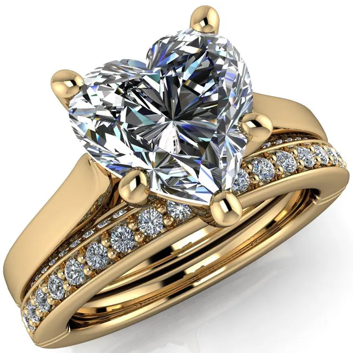 Rings Fire Brilliance Colette Heart Moissanite 5 Prong Half Eternity Cathedral Ring