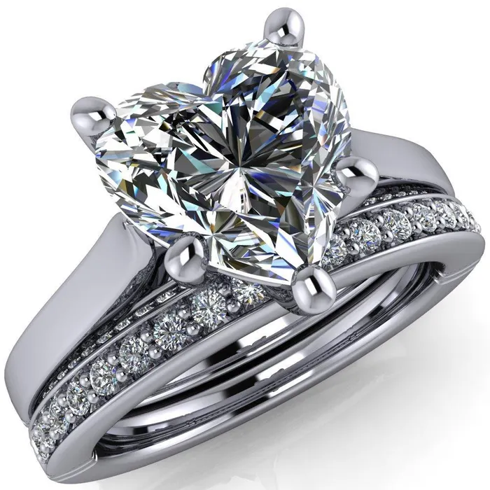 Rings Fire Brilliance Colette Heart Moissanite 5 Prong Half Eternity Cathedral Ring