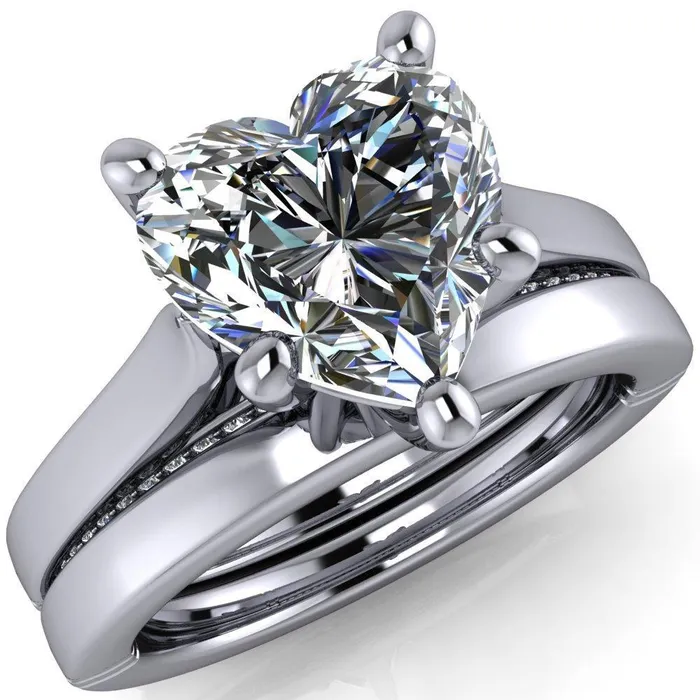 Rings Fire Brilliance Colette Heart Moissanite 5 Prong Half Eternity Cathedral Ring