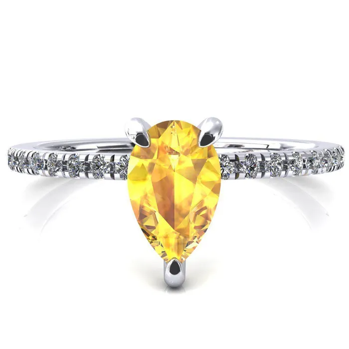 Rings Fire Brilliance Ezili Pear Yellow Sapphire 3 Claw Prong Micro Pave Diamond Sides Engagement Ring