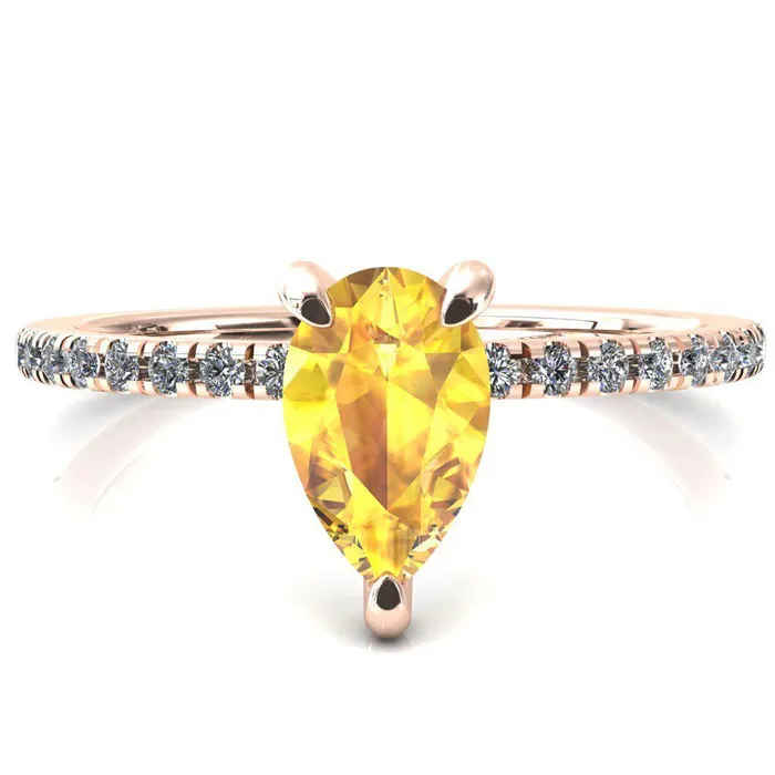 Rings Fire Brilliance Ezili Pear Yellow Sapphire 3 Claw Prong Micro Pave Diamond Sides Engagement Ring