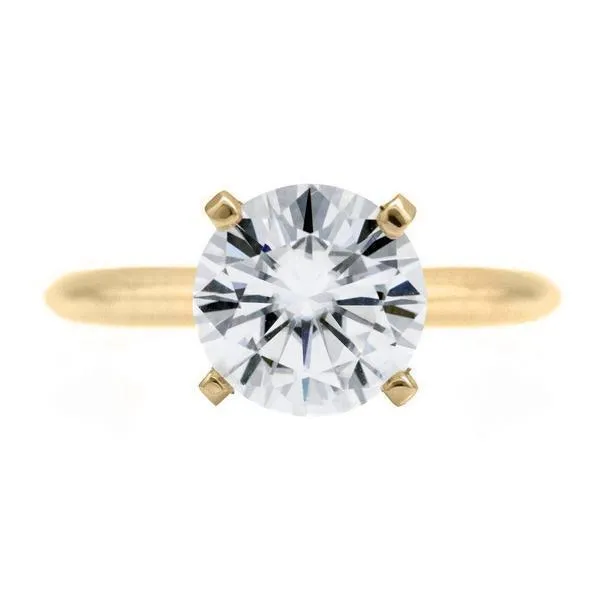 Rings Fire Brilliance FAB Round Moissanite 4 Prong Ring Complete 14K Yellow Gold Solitaire Wedding Set