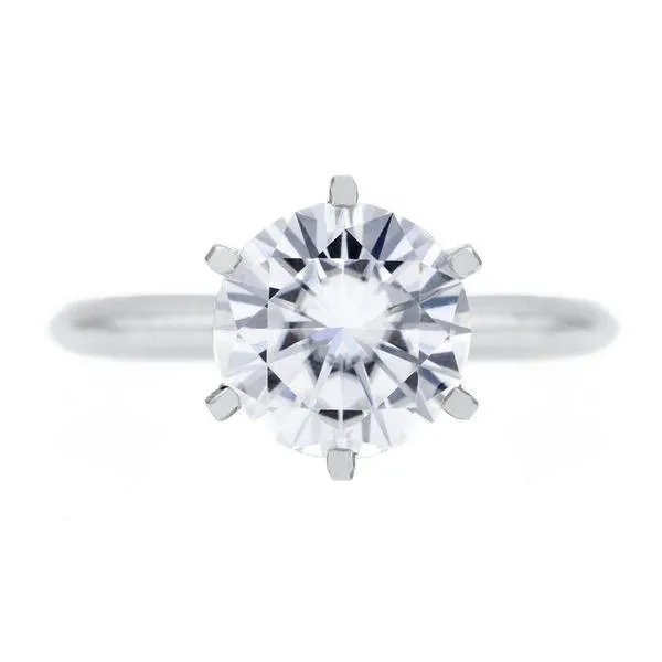 Rings Fire Brilliance FAB Round Moissanite 6 Prong Ring Complete Platinum Solitaire Wedding Set