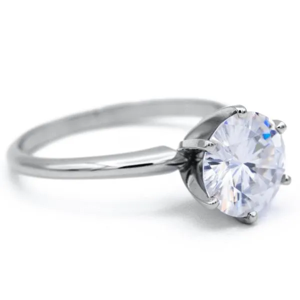 Rings Fire Brilliance FAB Round Moissanite 6 Prong Ring Complete Platinum Solitaire Wedding Set