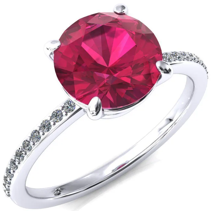 Rings Fire Brilliance Flora Round Ruby 4 Prong 12 Bead Eternity Diamond Accent Engagement Ring Rings Fire Brilliance Flora Round Ruby 4 Prong 12 Bead Eternity Diamond Accent Engagement Ring