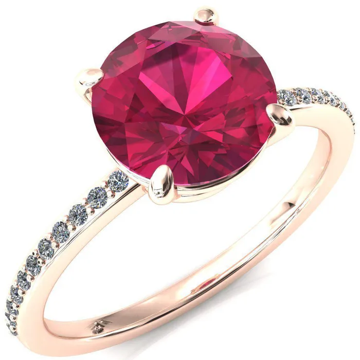 Rings Fire Brilliance Flora Round Ruby 4 Prong 12 Bead Eternity Diamond Accent Engagement Ring