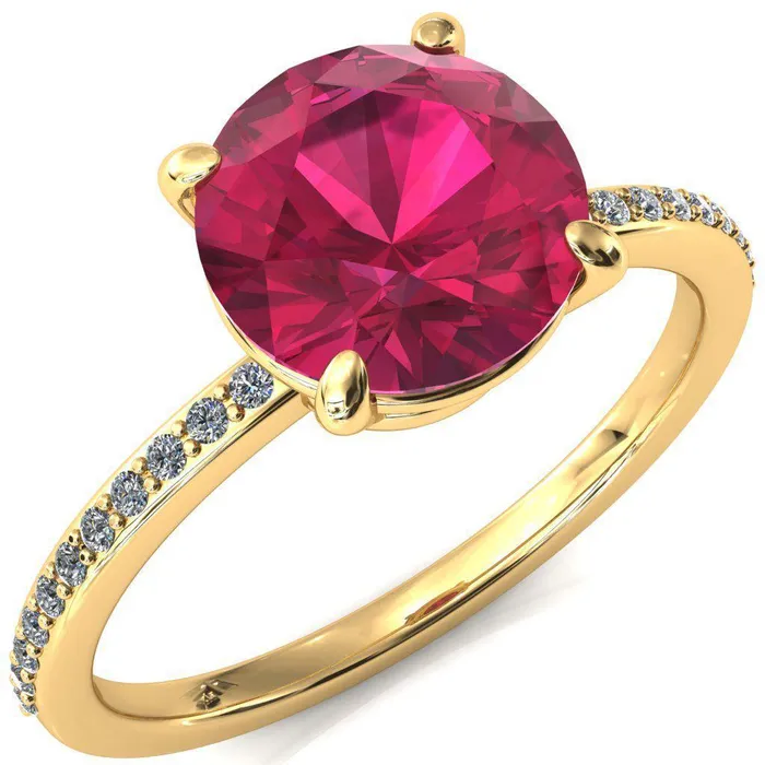 Rings Fire Brilliance Flora Round Ruby 4 Prong 12 Bead Eternity Diamond Accent Engagement Ring