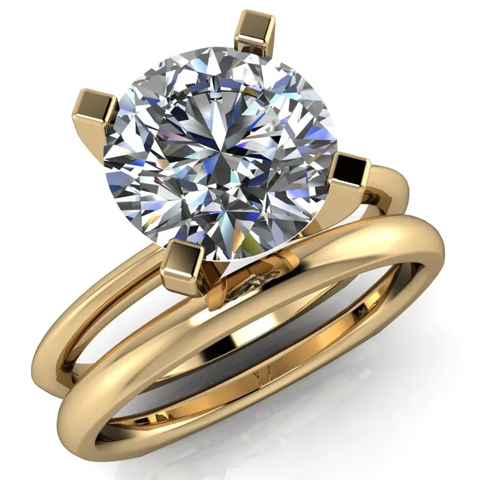 Rings Fire Brilliance Gabriella Round Center Stone Classic 4 Prong Euro Shank Solitaire Ring