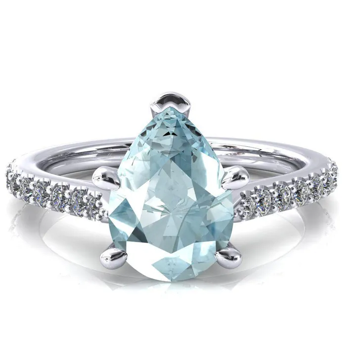 Rings Fire Brilliance Kelsy Pear Aqua Blue Spinel 5 Prong 34 Shared Scalloped Inverted Cathedral Ring Rings Fire Brilliance Kelsy Pear Aqua Blue Spinel 5 Prong 34 Shared Scalloped Inverted Cathedral Ring