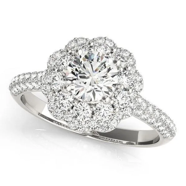 Rings Fire Brilliance Leanne Round Center Stone Micro Pave Shank Halo Engagement Ring